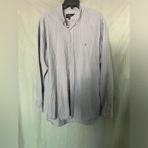 Ralph Lauren men blue w/ pink stripe long sleeve button down classic shirt XXL